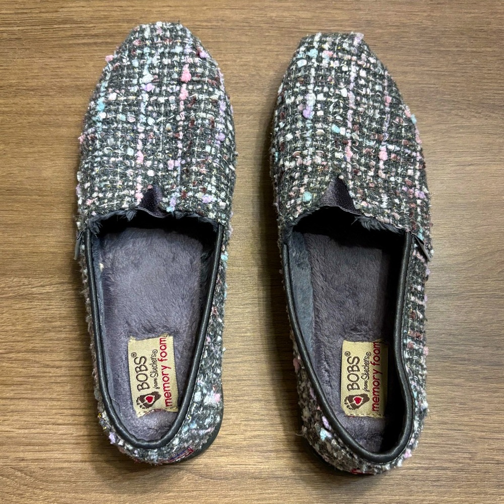 Bobs By Skechers Memory Foam Women’s Shoes, Grey/Pink/Blue/Black, Size 6.